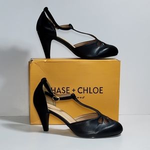 Chase & Chloe New Kimmy-36 Women's Teardrop Cut Out T-Strap Mid Heel Dress Pumps
